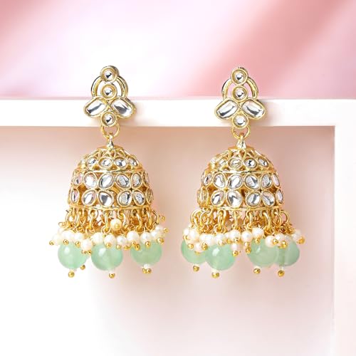 Image of Rubans Jhumka Earrings Kundan and Pearl Traditional Festive Jewellery Gift for Women & Girls