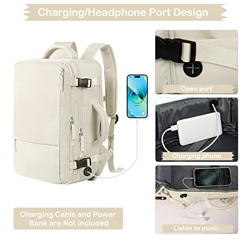 Extra Large Travel Backpack (2 Pieces Black & Beige) As Person Item Flight Approved, 40L Carry On Backpack, 17 Inch Laptop Backpack, Waterproof Backpack, Durable College Bookbag, Hiking Backpac #TOP6