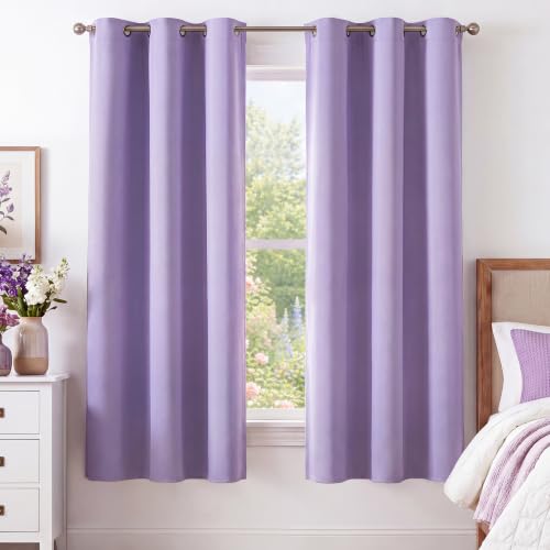 Image of NICETOWN 72 Inches Long Lavender Purple Room Darkening Curtains 2 Panels for Girls Room, Bedroom, Nursery Thermal Insulated Blackout Drapes Solid Grommet Noise Reducing Window Curtains, W40