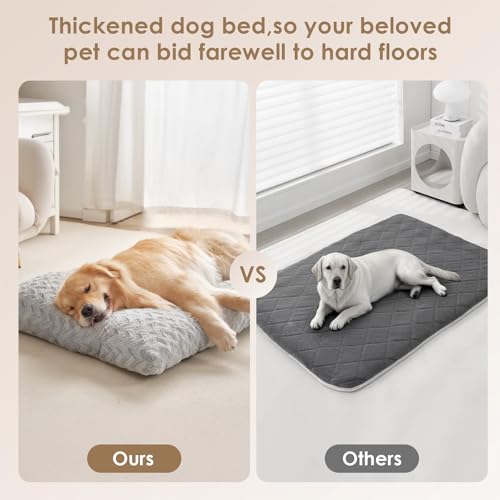 EHEYCIGA Hundebett Grosse Hunde Waschbar, 89x58cm, Hundekissen Flauschig für Mittelgroße Hunde, Kuschelig Umkehrbare Hundematte mit Kunstpelz und Kunstleinen, Grau