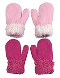 N'Ice Caps Little Kids and Baby Easy-On Sherpa Lined Fleece Mittens - 2 Pair Pack (Pink/Fuchsia Knit (not fleece), 2-3 Years)