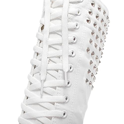 Image of ANUFER Women Fashion Canvas Dance Boots Knee High Bicycling Boots Girls Fancy School Shoes