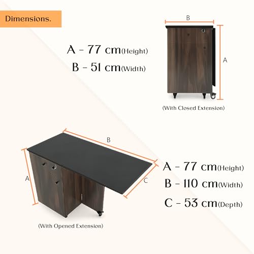 Image of Klaxon Foldable Study Table with Drawer & Storage Shelf | Compact Desk for Home & Students | Folding Design with Lockable Wheels. (Black, DIY Installation) (Aw & Black, Kora)