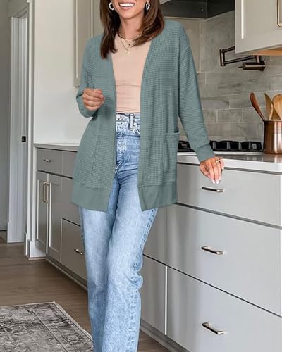 Image of STYLEWORD Women's Fashion Cardigan Sweater Lightweight Open Front Long Casual Beach Kimonos Outfits with Pockets