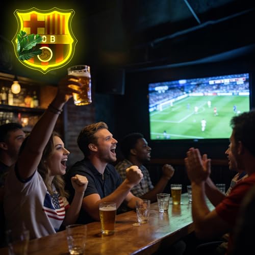 Image of Football Neon Sign for Wall Decor Soccer Team Logo LED Light for Man Cave | Dimmable football neon light, bedroom, bar, party, fans club wall decor, gifts for soccer team fans, size 11.8*11.6 in