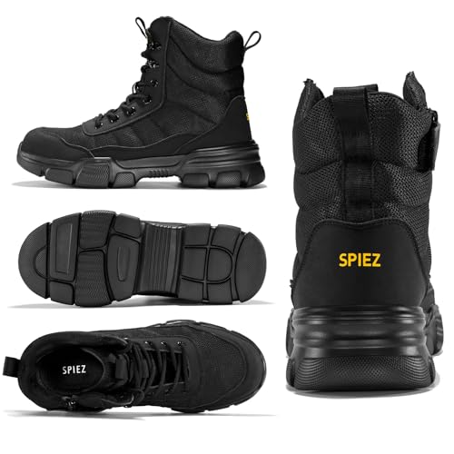 SPIEZ Steel Toe Boots for Men Industrial Construction Safety Boots with Side Zipper Puncture-Proof,Lightweight Work Boots Hiking Military Tactical Shoes4