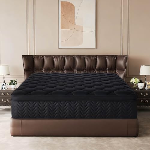 Image of Vurawq Black Premium 12 Inch King Hybrid Mattress, Fiberglass Free, Individual Pocket Coils, Cooling Memory Foam Top, Pressure Relief & Motion Isolation, Bed in a Box