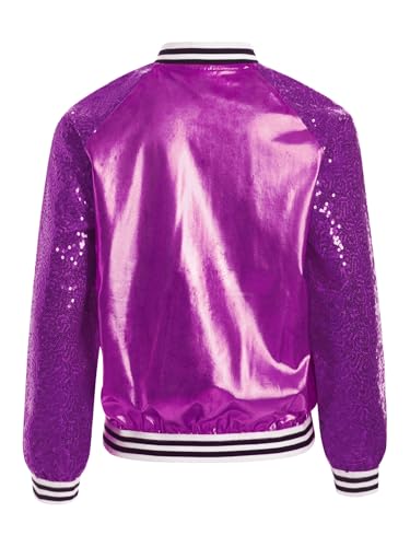 Kids Girls Shiny Sequins Bomber Jacket Baseball Coat Zip Up Metallic Hip-hop Dance Performance Outerwear4
