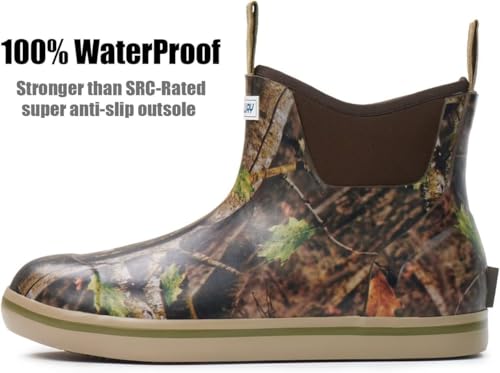 Image of SUREWAY Men's Ankle Fishing Deck Boots for Men-Waterproof,Professional Non-Slip Soles for Wet Slippery Surface,Neoprene Rubber Rain Boot /Shoes for Hunting Boating Gardening
