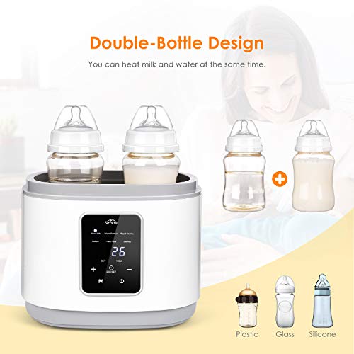 Baby Bottle Warmer, SIMBR Double Bottle Warmer 6 in 1 Fast Baby Food Heater BPA-Free Steam Warmer with LCD Display Accurate Temperature Control Auto-Off for Breastmilk or Formula