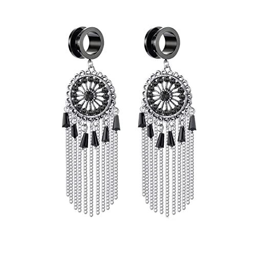 Jauges d'oreille anti-allergie en acier et bouchons pendants losange
