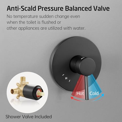 KES Shower Faucets Sets Complete, Rain Shower Head Shower Valve and Trim Kit Pressure Balance Wall Mount Shower System Matte Black, XB6202F18-BK miniatura 5
