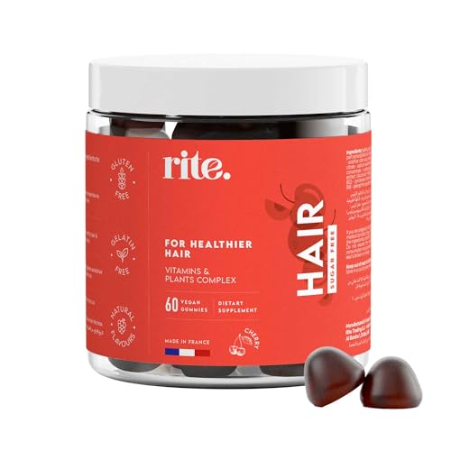 Rite Hair Vitamin Gummies For Healthy Hair Biotin Faster Hair Growth Sugar Free Vegan Cherry Flavour (60 Count)