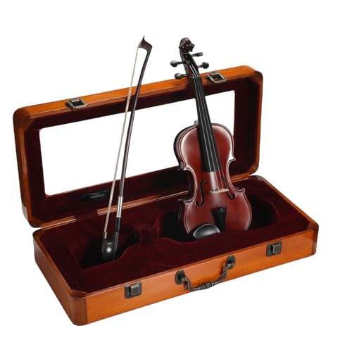 Violín de madera maciza más pequeño hecho a mano 1/32 con vitrina a juego, tamaño jugable, totalmente...