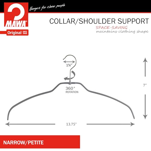 Mawa Narrow Petite Silhouette Clothing Hanger, Steel Hanger with Non-Slip Coating, for Shirts, Dresses, Camisoles, T-Shirts, Space-Saving, Rotating Hook, Set of 120, Silver by MAWA - Image 3