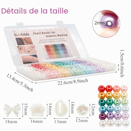 Dotilili Lot de 1474 perles rondes en verre multicolores de 6 mm avec trou pour la fabrication de bijoux, bracelets, colliers, Cadeaux pour Noël – vue 2
