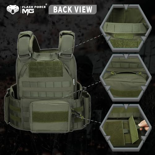 MGFLASHFORCE Tactical Vest Molle Airsoft Vest for Men (Green)