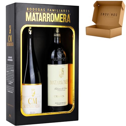 Estuche Matarromera - Caja Reforzada - Matarromera Crianza Tinto Ribera del Duero + Carlos Moro Tinto Rioja - Estuche Regalo 2 Botellas x 75 cl - Mejor Seleccion ENOVINOS THE WINE BRAND