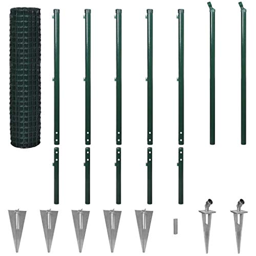 FZYHFA Fence Set Euro with Pegs 10 x 1.96 m Green Steel Beautiful Design, Robust and Reliable Also Resistant Garden Fence External barriers