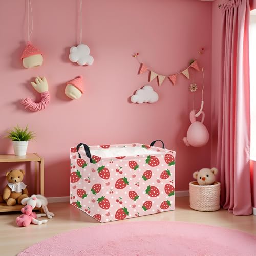 Image of Rectangular Baby Girl Basket Kids Baby Storage Basket Toy Storage Bin Organizer Box Room Decor(Strawberry)