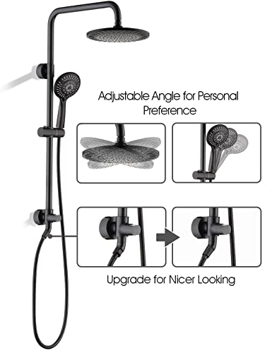 Bright Showers Shower System, 9 Inch Rain Shower Head With 5-Function Hand Shower, Dual Shower Combo With Height Adjustable Holder, Solid Brass Rail 60 Inch Long Stainless Steel Shower Hose #TOP3