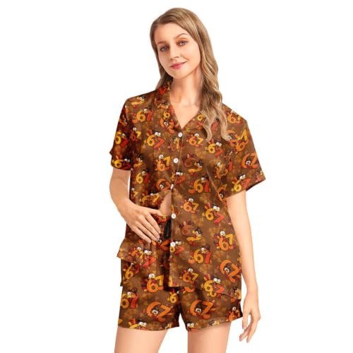 Image of Womens Pajamas Sets Short Sleeve Short Sleeve Pjs Lounge Set Ladies Outfits | Comfy Soft Button Down Sleepwear with Pockets,Ladies Casual Printed Matching Sets Outfits for Daily Wear,Gifts,Mom,Friend