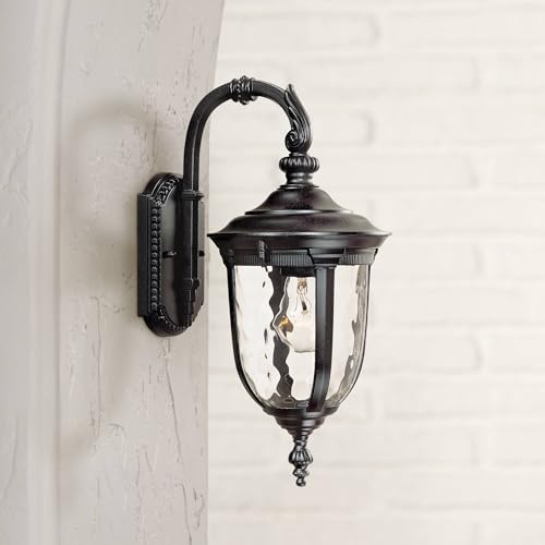 John Timberland Bellagio European Outdoor Wall Light Fixture Black Aluminum Metal 16.5" Clear Hammered Glass Decor for Exterior House Porch Patio Outside Deck Garage Yard Front Door Garden Home