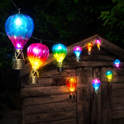 Festive Lights - Guirlande lumineuse solaire en forme de montgolfière - 2,7 m - 10 LED multicolores à suspendre - Lampes solaires décoratives pour terrasse,...