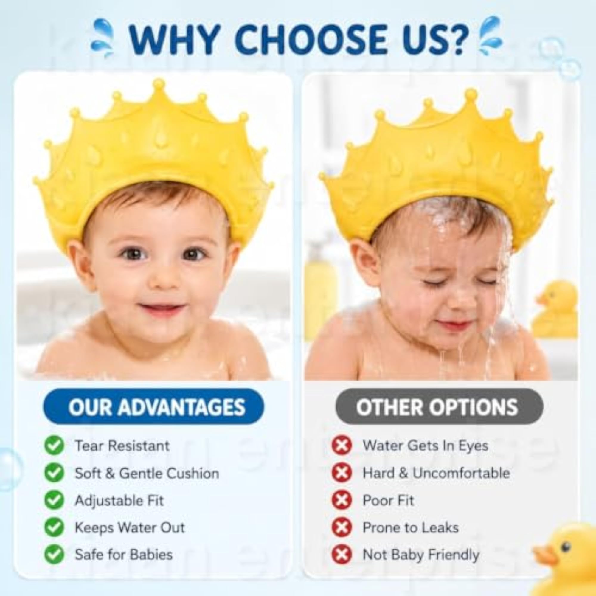 Baby Bath Shower Cap with Eye and Ear Protection, Adjustable Silicone Hat
