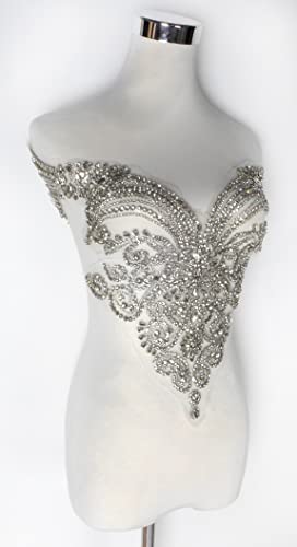 Labellezalady New Silver Rhinestones Bodice Applique Handmade Glass Crystal Applique Patch For Dress Cloth By Piece #TOP1