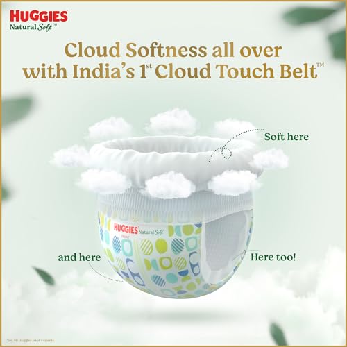 Image of Huggies Natural Soft Premium Baby Diaper Pants, Our No.1 Soft Pants, Medium (M) Size (7-12 Kgs), Monthly Pack of 240 diapers | Cloud Softness All over with India's 1st Cloud Touch Belt