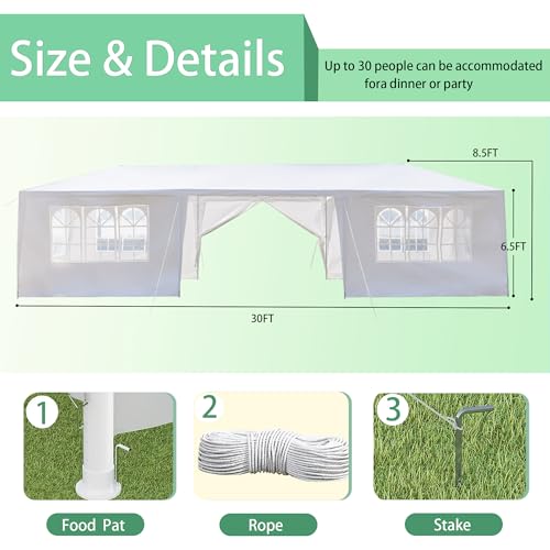 LIULINREST 10X30FT White Party Canopy Tent, Outdoor Tent with 8 Removable Sidewalls, Waterproof Shelters Gazebo for BBQ, Birtheday Party, Wedding, Events, Backyard, Garden and Patio - Thumbnail 6