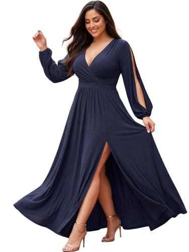 Image of KOH KOH Womens Long Sleeve Sexy Slit Photoshoot Evening Fall Maxi Dress