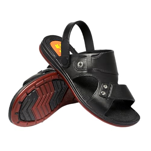 Sandalias De Playa De Verano Para Hombre Antideslizantes Cuero Y Con Punta Abierta Con Soporte Para El Arco Del Pie, Zapatos Playa Verano Impermeables Transpirables Suela Gruesa Viajes(Black,44 EU)