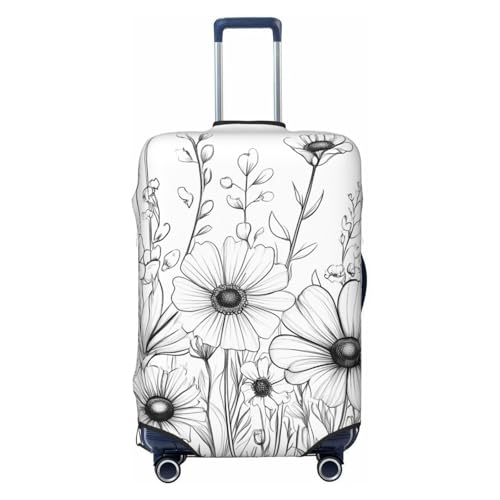 White Black Flower Elastic Travel Luggage Cover, Washable Spandex Suitcase Protector, Anti-Scratch Fits 18-32 Inch