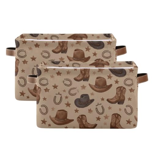Image of Aslsiy Toy Storage Basket Western Cowboy Cowgirl Nursery Bins Lucky Horse Shoe Baby Toys Box Canvas Clothes Shelf Basket Laundry Hamper 2 Pcs