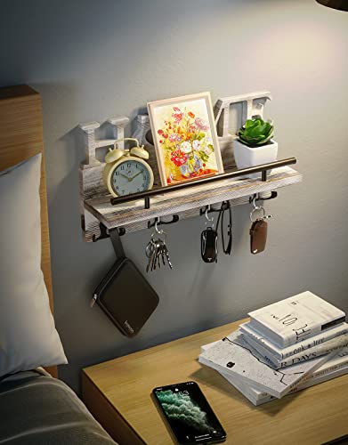 SWTYMIKI Schlüsselbrett - Schlüsselhalter für die Wand mit Heim dekoration, Wandregal Holz für Schlüsselbrett Organizer mit 7 Schlüsselhaken, Rustic Wandorganizer mit Ablage,Weiß