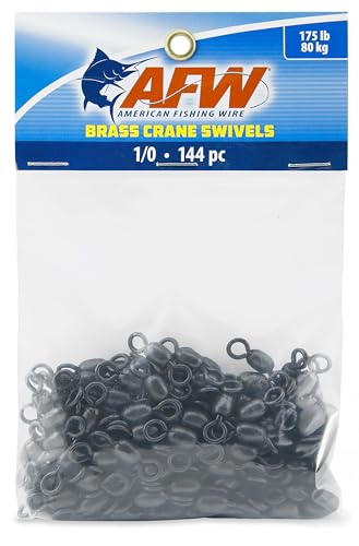 AFW Brass Crane Fishing Swivels Heavy Duty Barrel, #1/0|175lb|144pcs|Black