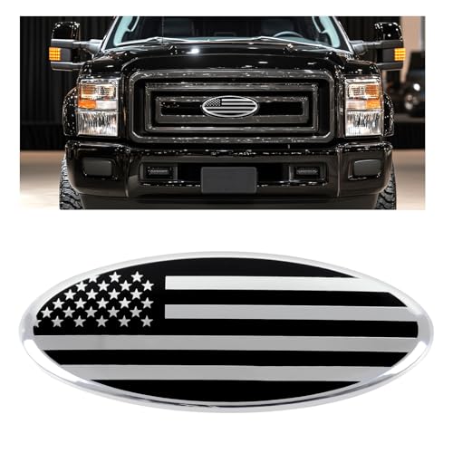 Image of Front Grille American Flag Emblem, 9 Inch US Flag Oval Emblem, Aluminum Front Grill Rear Tailgate Badge Nameplate Replacement for F150 F250 F350, 11-14 Edge, 11-16 Explorer