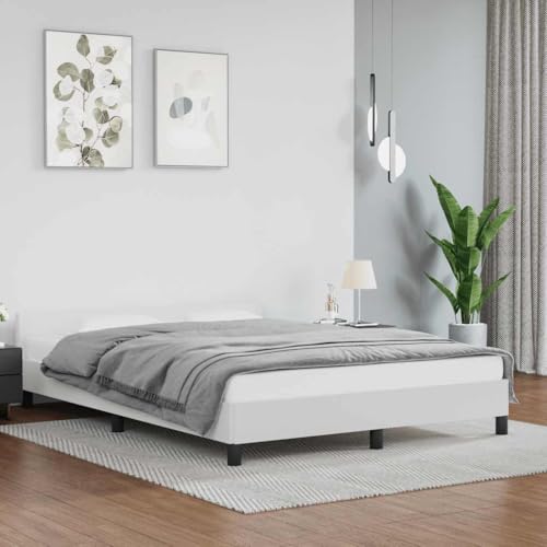 vidaXL Bettgestell mit Kopfteil, Bettrahmen mit Lattenrost, Bett Polsterbett mit Stützbeinen, Schlafzimmerbett Doppelbett, Weiß 140x200cm Kunstleder