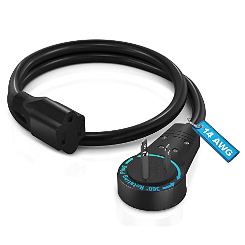 Maximm Extension Cord 1 Foot 360° Rotating Flat Plug, 3-Prong Grounded Power Cable UL Certified, 13A 125V, Heavy Duty 14AWG Wire Black