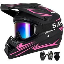 Youth Kids Motocross Helmet, Adult ATV Dirt Bike Helmet with Goggles Gloves & Mask Quick, Full Face Motorcycle Helmet with Quick Release Buckle DOT Certified