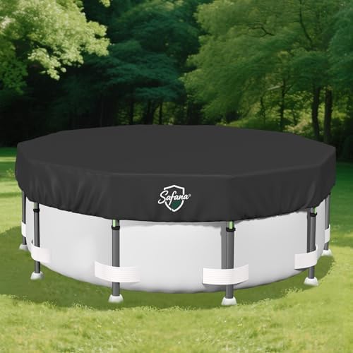 SAFANA 18FT Round Pool Covers for Above Ground Pools, Round Swimming Pool Cover [Upgrade 420D Thicker] Protective Leaf Cover, Elastic Band Auto Shrink & Seal, Tear Resistant, UV Protection, Black