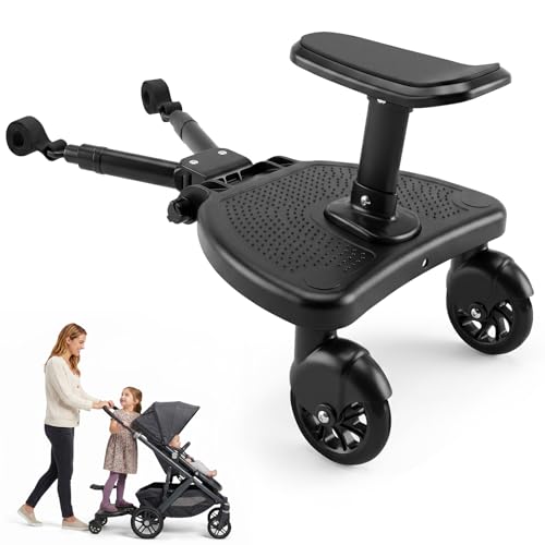 Universal Stroller Board with Detachable Seat Buggy Board Stroller Connector Stroller Standing Board for Most Strollers Holds Children Up to 55 lbs (Black)