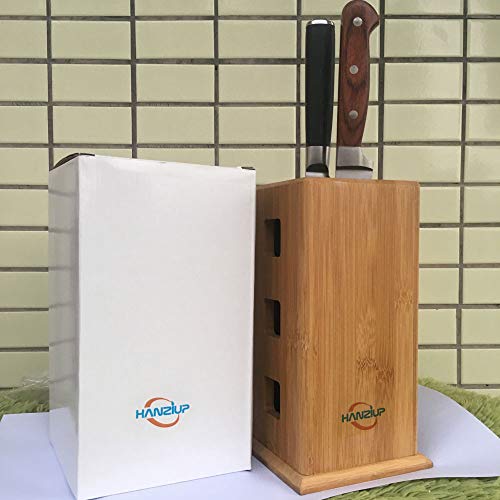 Universal Bamboo Knife Block, HANZIUP Slotless Wood Knives Holder Storage Stand, Kitchen Knives Organizer, Dishwasher Safe, Removable Bristles - For Home Kitchen or Restaurant