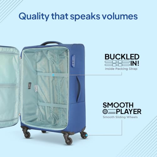 Image of American Tourister Mystic | Cabin Trolley Bag (58 cm) | 360 4 Wheel Travel Luggage | 1 Compartments | Soft Luggage Polyester Expandable Suitcase | Mounted Combination Lock | 3 Years | Dutch Blue