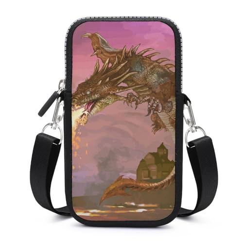 Sac bandoulière téléphone portable caricature dragon mini pochette portefeuille unisexe