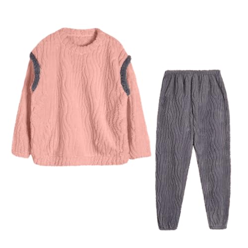 Zeiayuas Womens Fuzzy Pyjamas Set Sherpa Teddy PJ Set Flannel Fleece Pullover and Lounge Pants Loose Plush Sleepwear 2 Piece Fluffy Pjs Sets Winter Warm Loungewear Faux Fur Cosy Nightwear