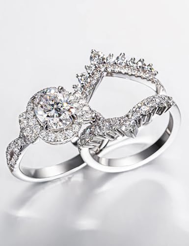 CannyCat Oval Cut Moissanite Wedding Ring Sets for Women Infinity 3.88 CTTW Moissanite Cathedral Rings with Curved Enhancers Bridal Set Anniversary Engagement Ring Set (size-6)4