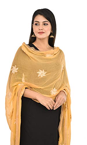 Image of YOUTHQUAKE Flower Embroidered Diamond Work Chiffon Dupatta for Womens & Girls With 4 Side Lace
